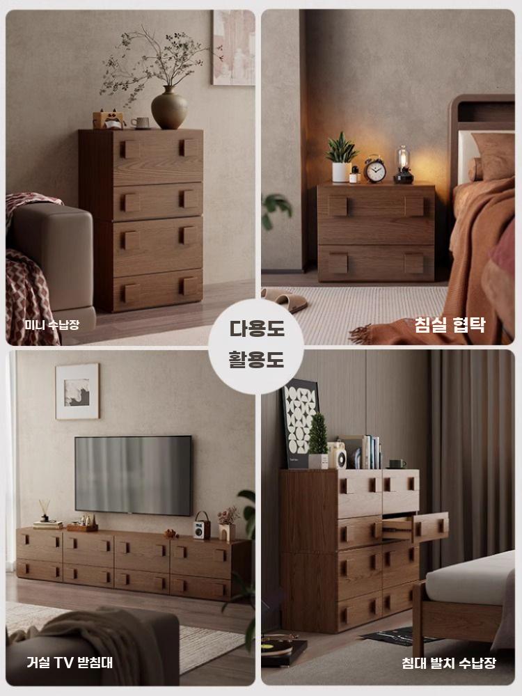 모듈형 서랍장 빈티지 원목 캐비닛 조합형 거실 TV장 월넛 싱글 - 상세 이미지 3