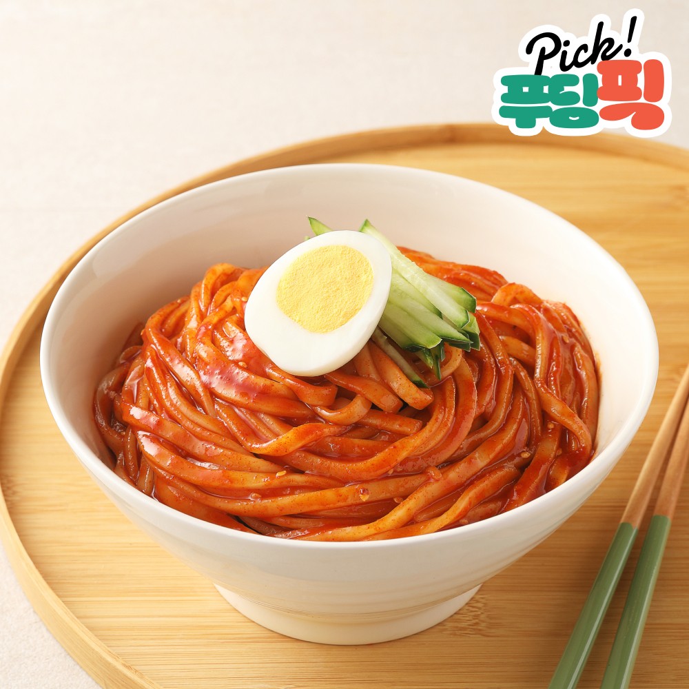 [푸딩픽] 비빔칼국수 330g 쫄깃한 면과 매콤새콤 비법 소스 - 상품 이미지