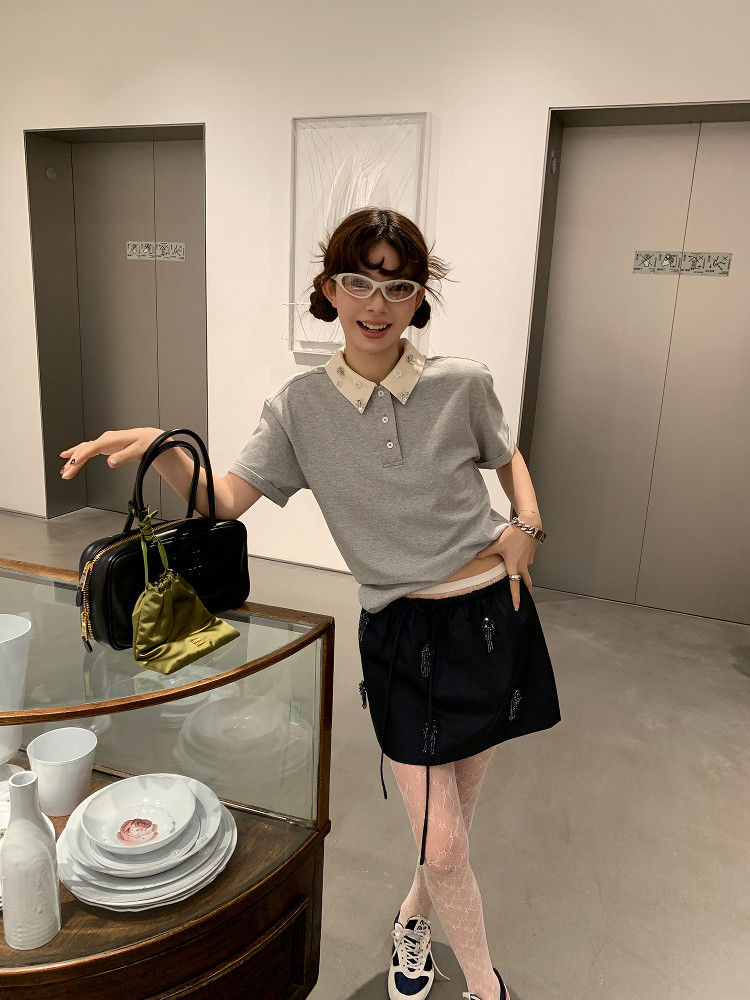 lerouge 비즈 카라티 여성 반팔 티셔츠 - 상품 이미지