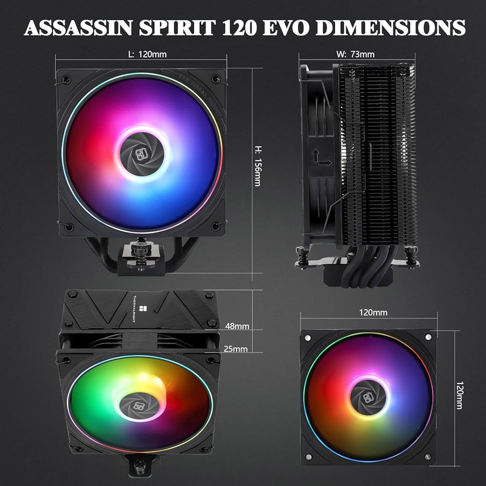 써멀라이트 어쌔신 스피릿 120 EVO CPU 쿨러 에어, 4 6mm 히트파이프, TL-S12-S PWM 팬 히트싱크 쿨러, 높이 156mm, AMD AM4 AM5 / Intel - 상세 이미지 3