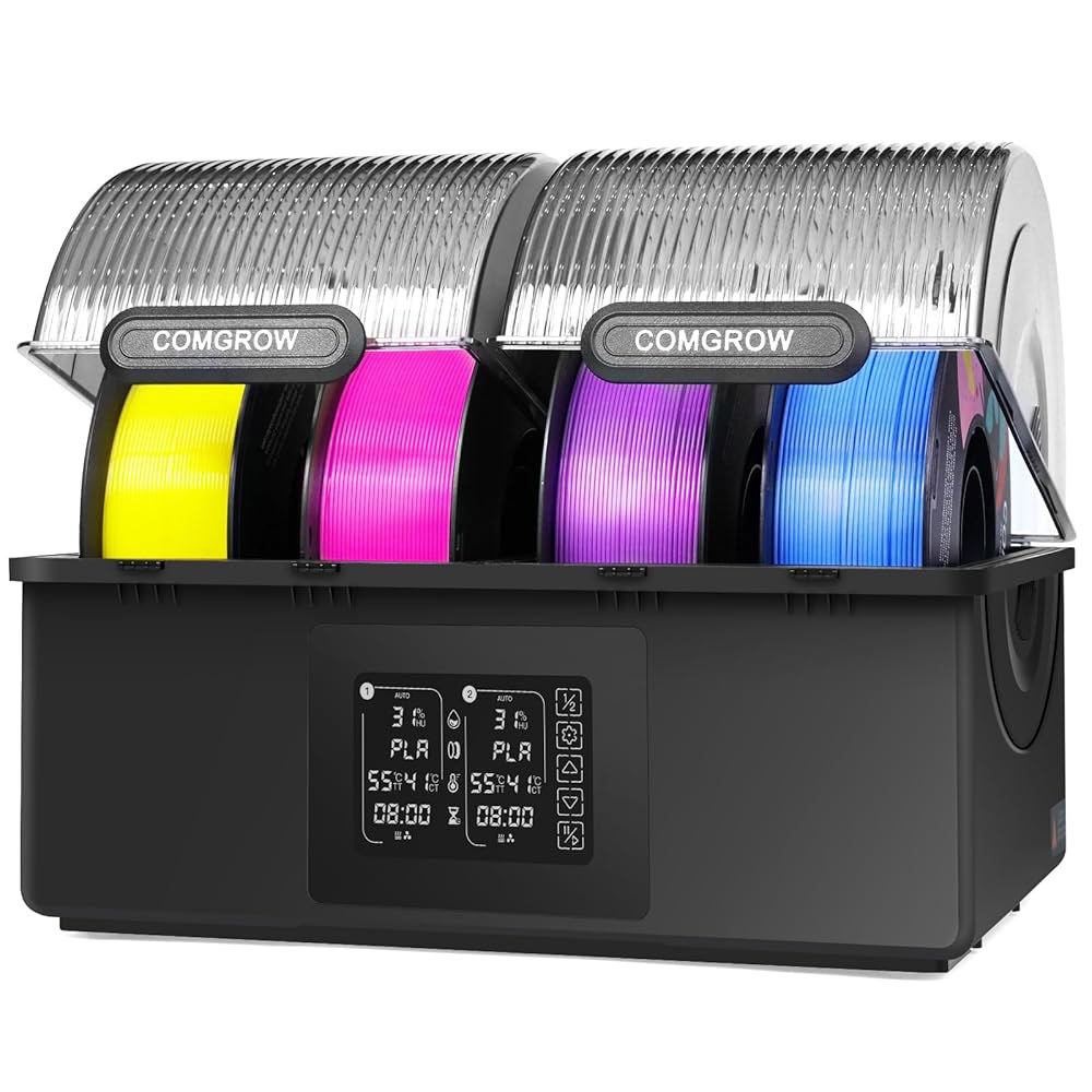 컴그로우 필라멘트 드라이어 4 스풀, SH03 보관함, 200W PTC 최대 85 C 가열, 고속 건조 자동 제습 이중 독립 난방 챔버 PLA PETG ABS TPU ASA1.75 - 상품 이미지