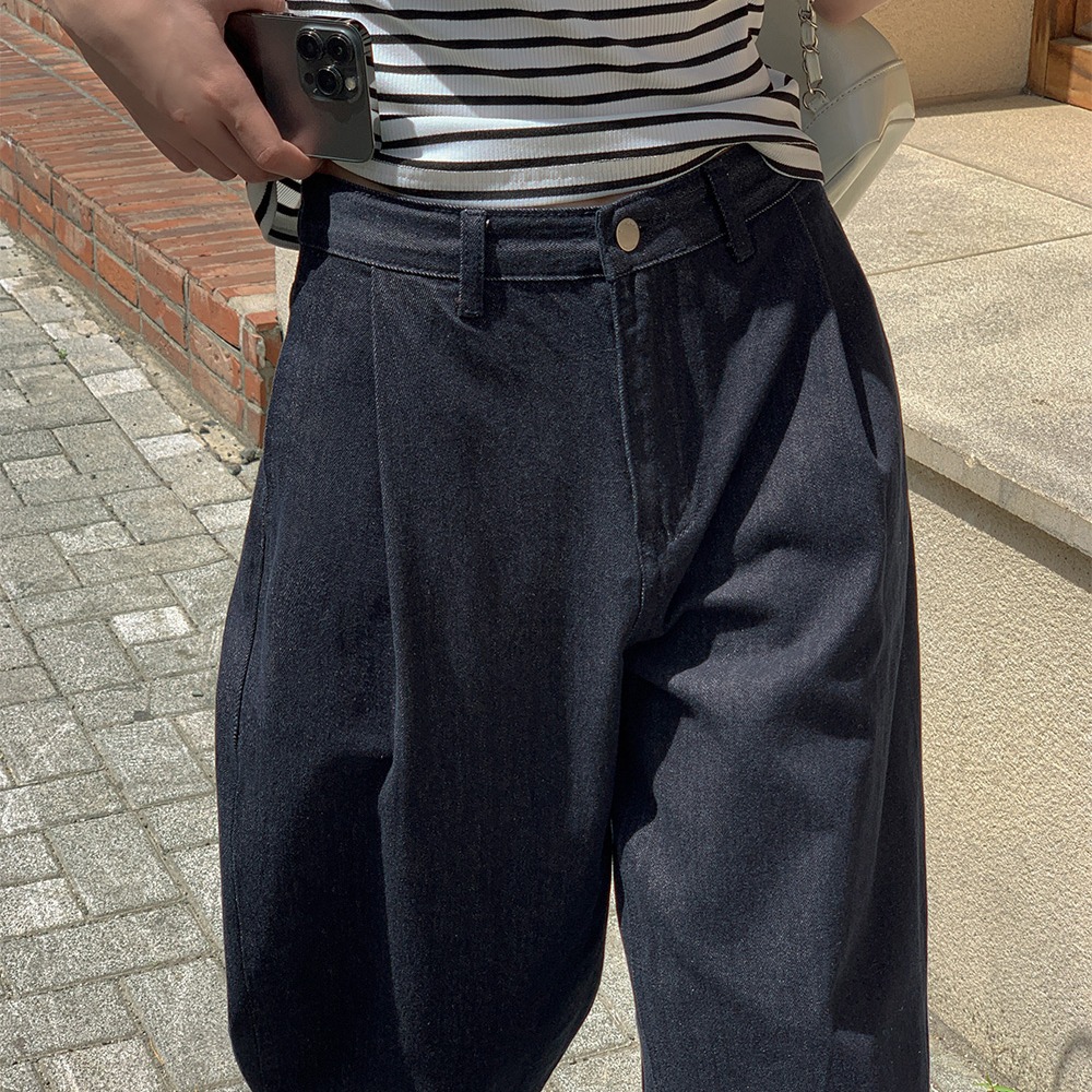 논페이드 원 핀턱 딥블루 데님 와이드 팬츠 - 상세 이미지 3