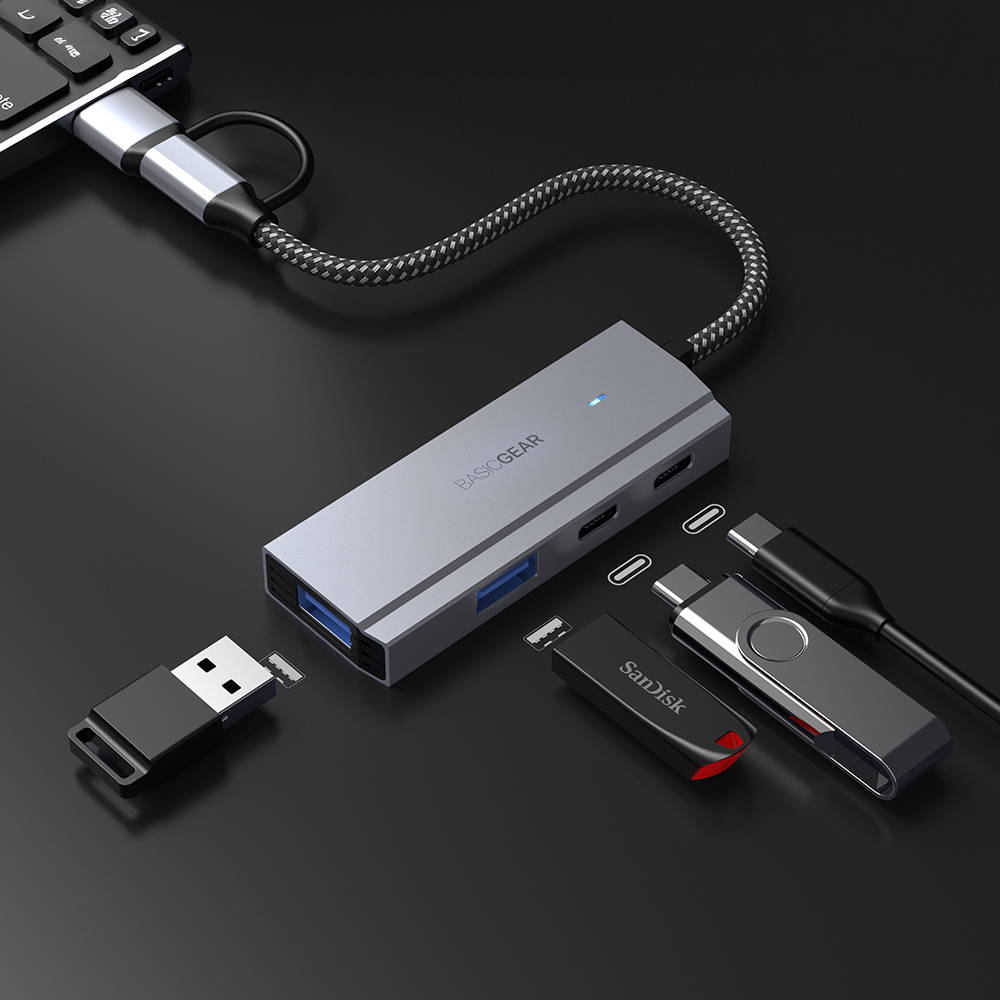 베이직기어 4in1 듀얼커넥터 USB 3.0 노트북 C타입 허브 이미지 3