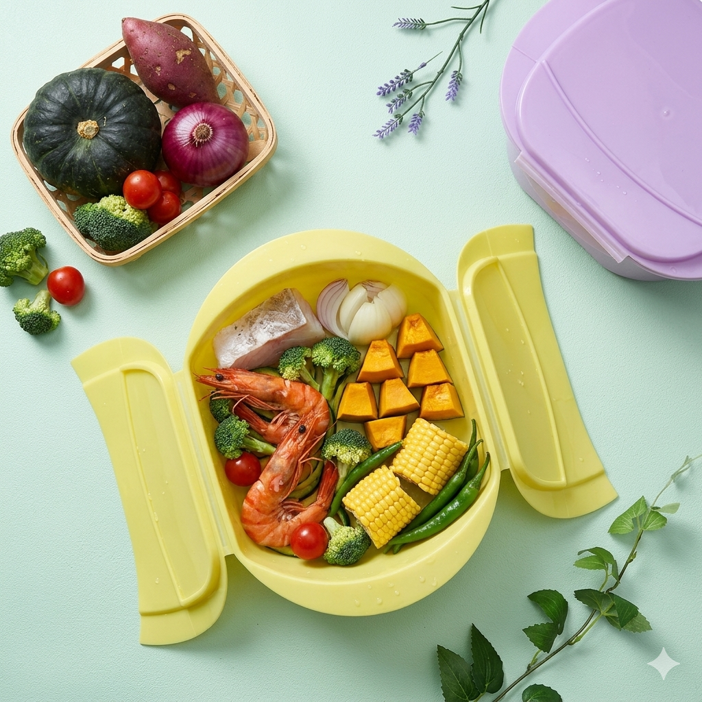 실리콘찜기 전자레인지 야채 만두 만능 찜기 날개 뚜껑 - 상품 이미지