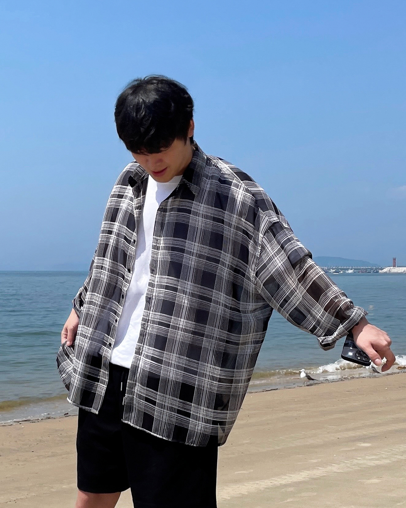 1+1 남성린넨셔츠 남자여름셔츠 남자여름남방 남성체크남방 - 상세 이미지 3