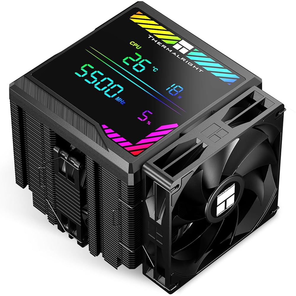 Thermalright 피어리스 어쌔신 140 디지털 블랙 CPU 쿨러, 듀얼 타워 및 팬, 에어 ARGB 화면, 1850 1500RPM+10 , AM4 /AM5, 인텔 LGA18 - 상품 이미지