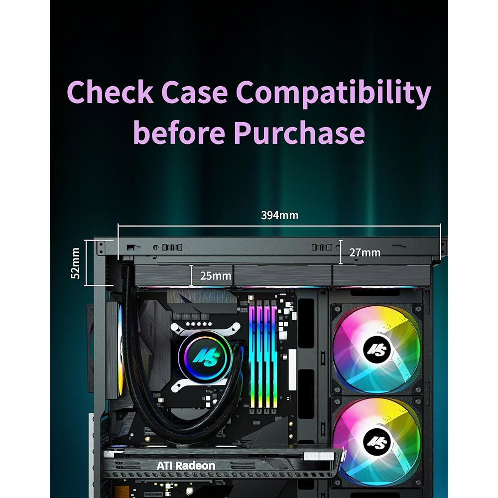 마이너소닉 CPU 쿨러 360mm Aio, 리퀴드 저잡음 AMD AM5 / AM4, 냉장고 리퀴다 수냉 시스템, 인텔 LGA 1851 1700 PC 3 x 120mm PWM 팬 - 상세 이미지 2