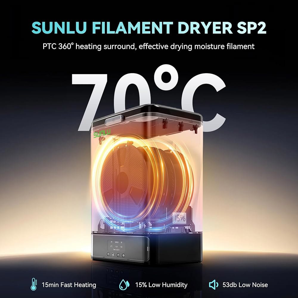 SUNLU 3KG 필라멘트 건조기 SP2 및 보관함, 최대 온도 70 , 15분 급속 가열로 3D 프린터 건조 열 제어로 밀봉, 1.75mm/2.85mm PLA PETG TPU - 상세 이미지 3