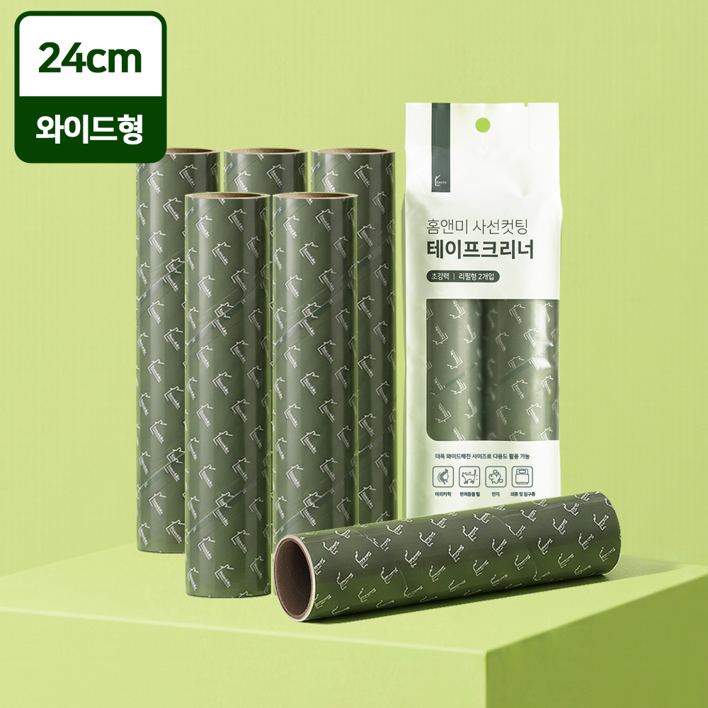 홈앤미 초강력 사선컷팅 롱 돌돌이 와이드 테이프클리너 24cm, 리필(90회분) 6개 - 상품 이미지