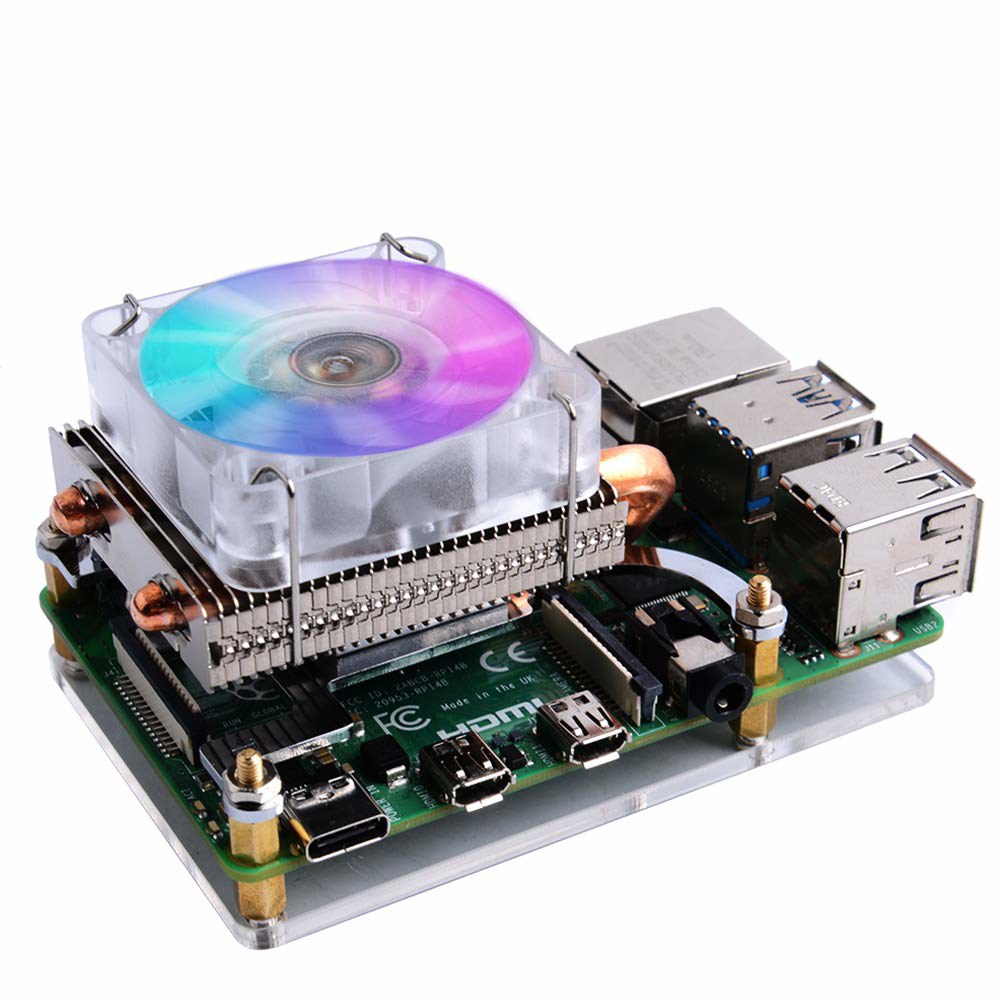 RGB PWM 팬 및 알루미늄 방열판이 있는 GeekPi 로우 프로파일 CPU 쿨러(라즈베리 파이 4B /3B+ /3B (실버) Black - 상품 이미지