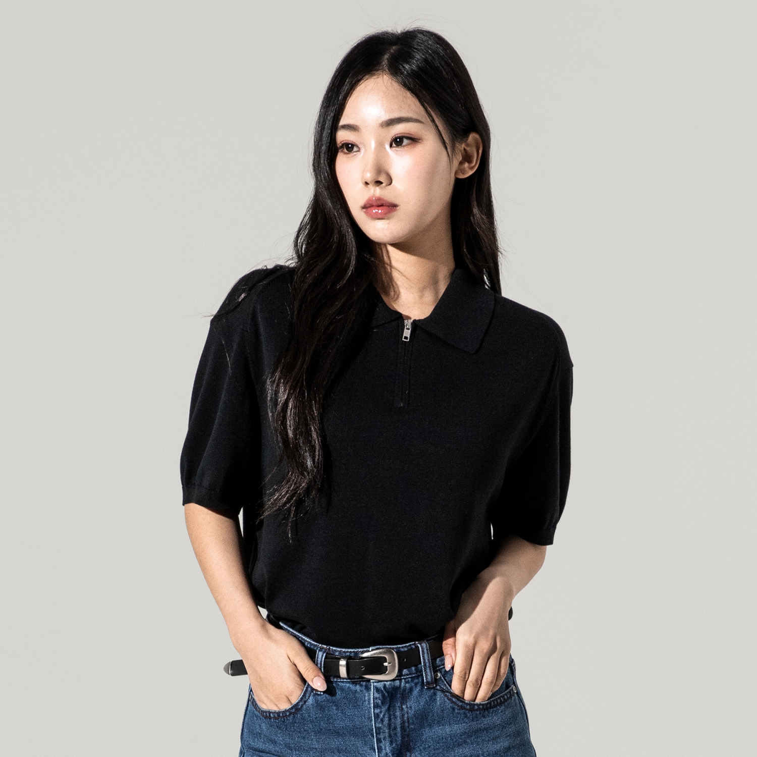 폴릭스 남자 모달 카라 반팔 니트 집업 여름 쿨링 니트티 FTK001 이미지 3