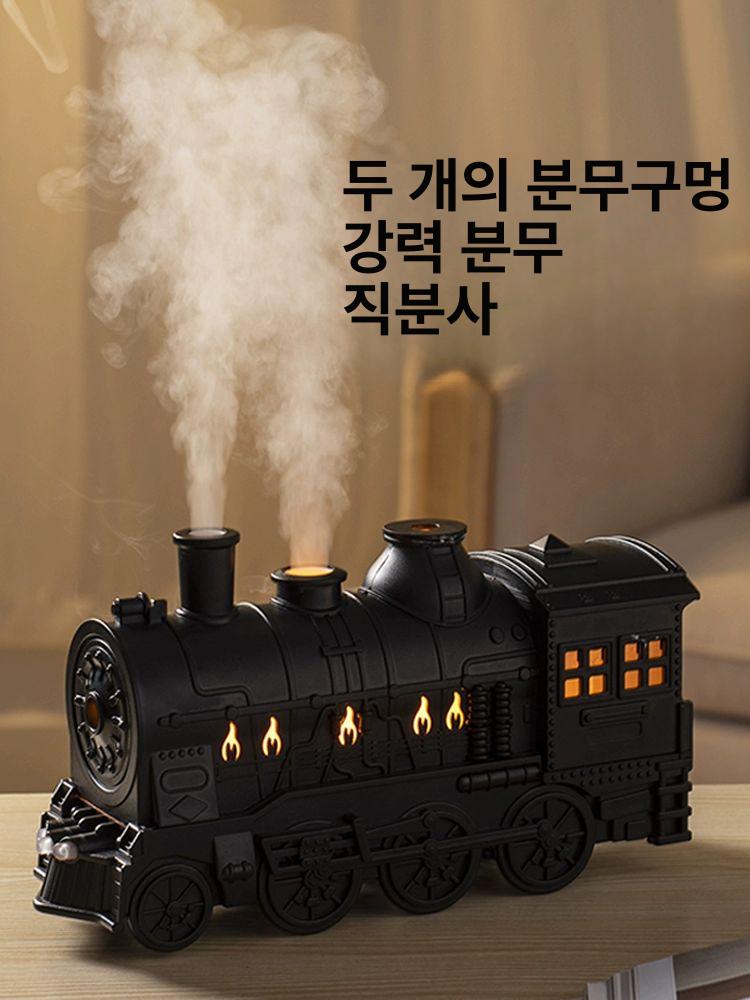 무선 레트로기차가습기 사무실 리모컨 무드등 향기확산 아로마 블랙 클래식블랙 전원 미니 - 상세 이미지 2