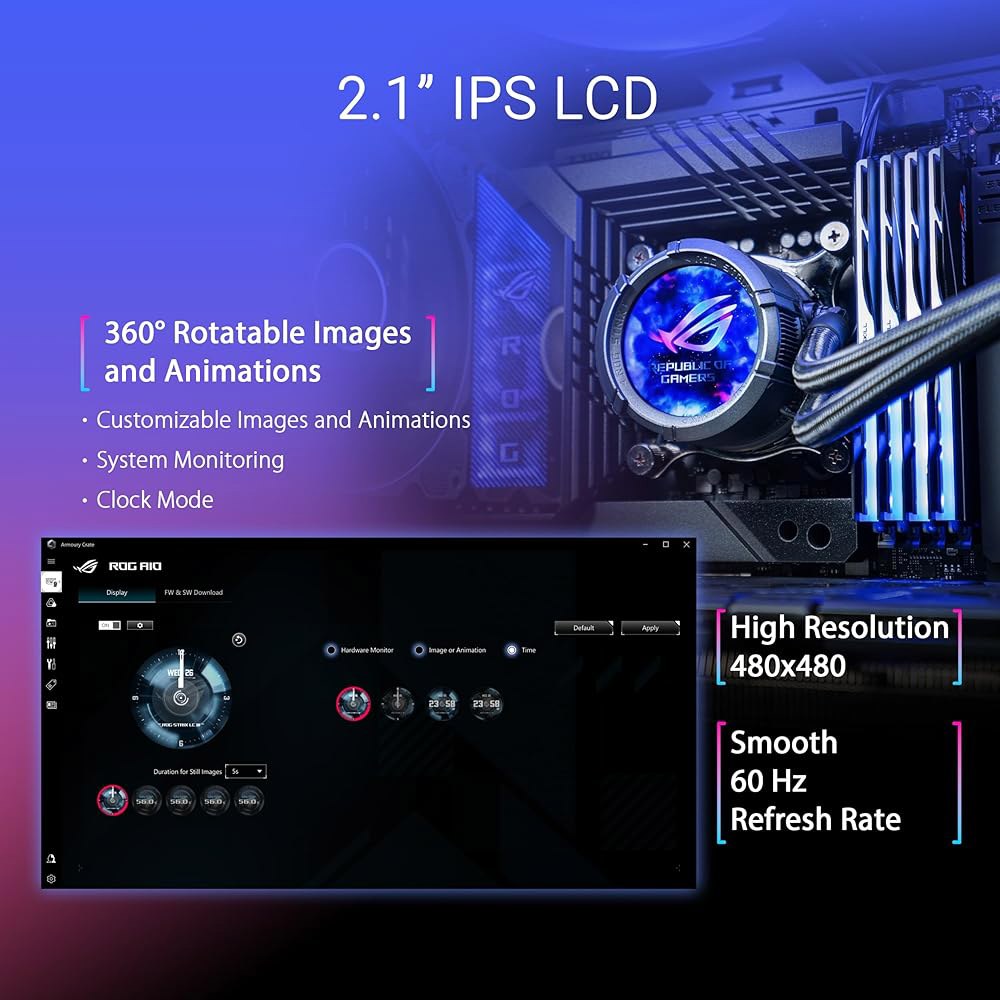 ASUS ROG Strix LC III 360 ARGB LCD 올인원 CPU 액체 쿨러 - 인텔 LGA 1700, 1200, 115X AMD 소켓 AM4, AM5 u2013 및 - 상세 이미지 2