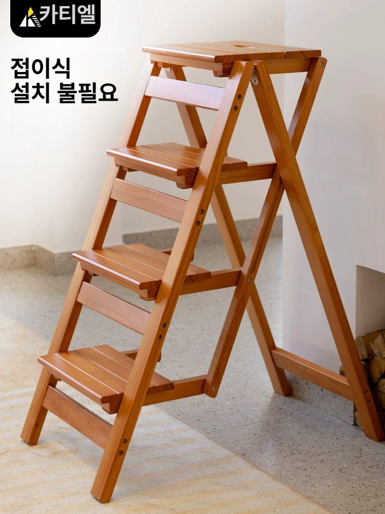 접이식 다용도 원목 스툴 주방 의자 인테리어 원형 바퀴 계단 체어 사다리 발판 디딤돌 - 상세 이미지 2