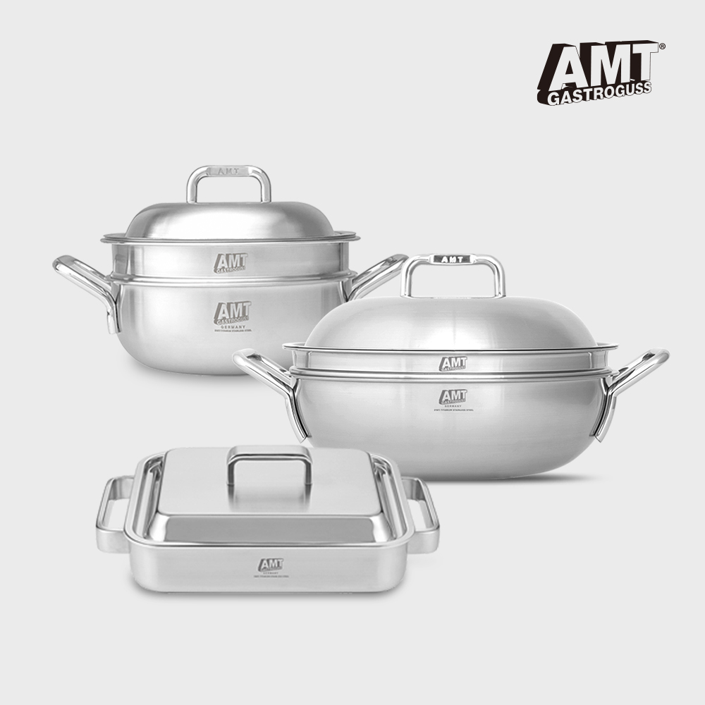 AMT 유러피안 홈쿡 3종세트 (파티웍 택1+멀티쿠커22+사각그리들팬)+사은품 스텐 광약 - 상품 이미지