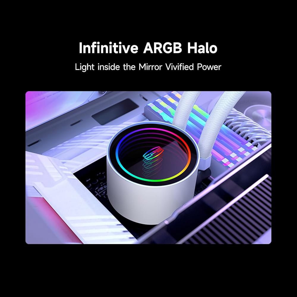 PCCOOLER 액체 CPU 쿨러, 240mm AIO, 풀 세라믹 베어링 펌프, 듀얼 120mm ARGB PWM 팬, 알루미늄 라디에이터, 히든 데이지 체인, 인텔 LGA1851/ - 상세 이미지 2