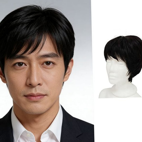 중년 남성 통가발 짧은 아빠 모발 헤어 - 상품 이미지