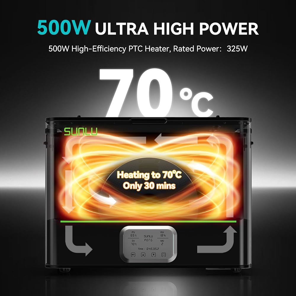 SUNLU 공식 3D 프린터 필라멘트 건조기 E2, 110 최고 온도, 500W PTC 히터, 건식 및 어닐 2-in-1, 듀얼 챔버, 엔지니어링 필라멘트용 설계, PC PA-CF - 상세 이미지 2