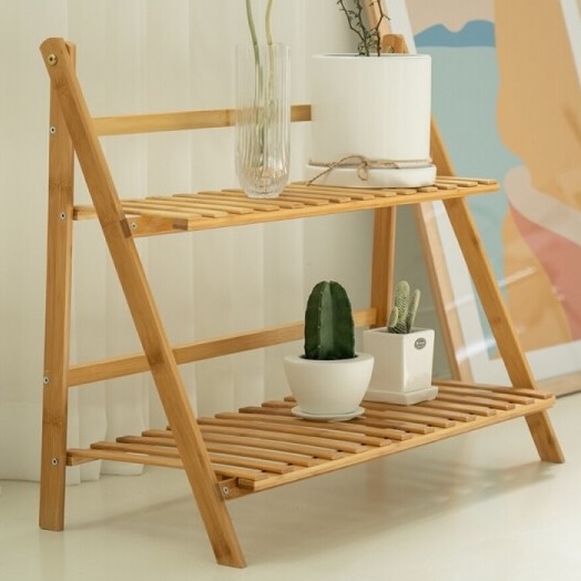 우루 2단 대나무 원목 선반 50cm 거실 베란다 화분 받침 거치대 우드 소품 수납 정리대 - 상세 이미지 3