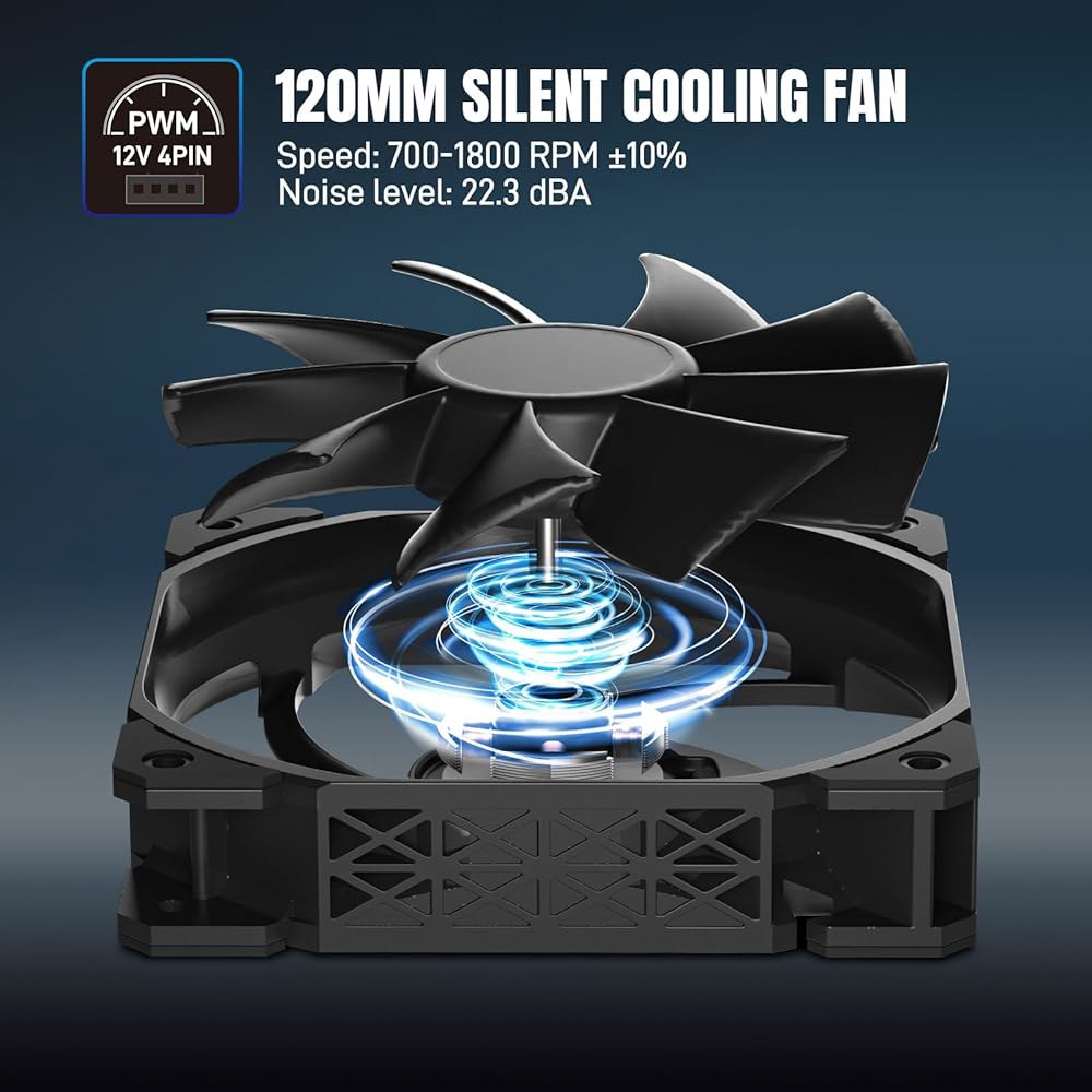 다 PX4 CPU 에어쿨러 고성능 구리 히트 파이프 4개, 120MM PWM 팬 저소음 - 인텔 LGA 1851 /1700 /1200 /115X, AMD AM5 /AMD4 올 블랙 - 상세 이미지 3