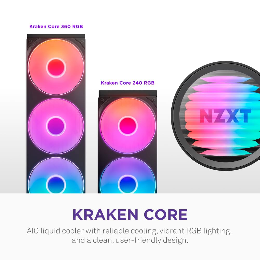 NZXT 크라켄 코어 360 RGB - AIO CPU 액체 냉각기 360mm 라디에이터 싱글 프레임 팬 AMD AM5 / AM4 및 인텔 LGA 1851 1700 1200 115X - 상세 이미지 2