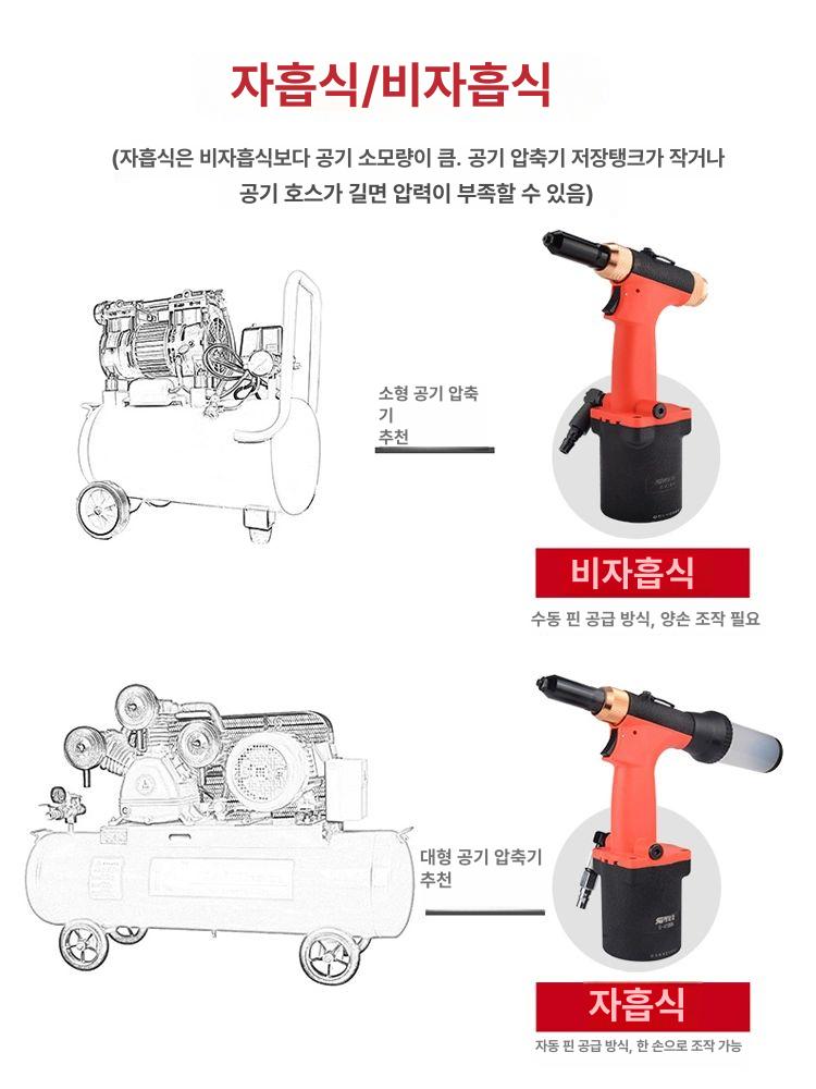 휴대용 핸드 에어 리벳건 건 콤프레셔 자동 경량 공기압 스테인레스 무선 유압 볼트 전동 - 상세 이미지 4