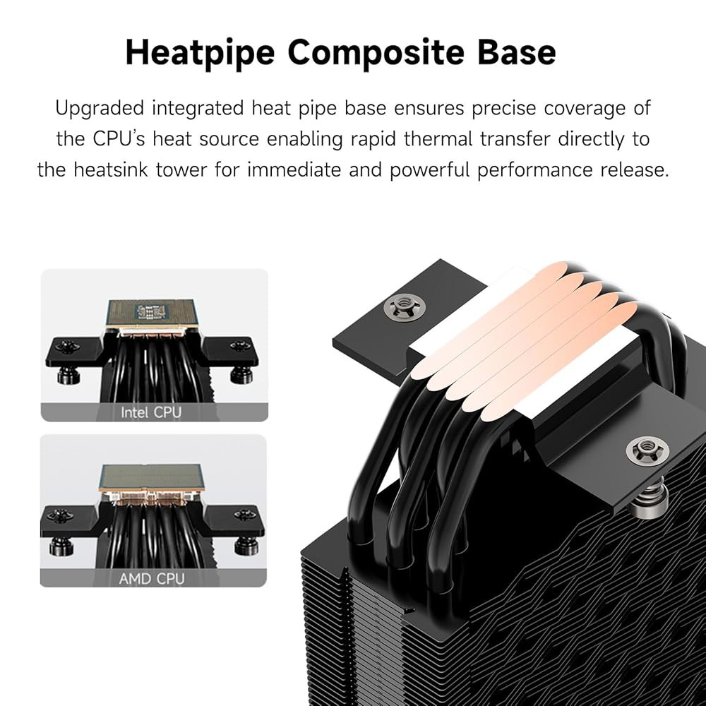 PCCOOLER CPU 에어 쿨러, 5 6mm 히트 파이프, 120mm ARGB 팬, 유압 베어링, 높은 공기 흐름 73.3CFM, 인텔 LGA115X /1200 /1700 /18 - 상세 이미지 3