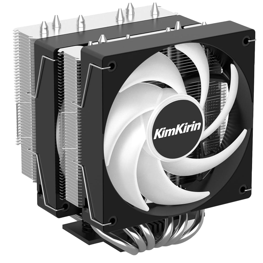 6mm 구리 히트 파이프가 장착된 킴키린 CPU 쿨러, 120mm PWM 콰이어트 팬 2개, 알루미늄 타워 히트싱크, 인텔 LGA 1851, 1700, 1200 및 AMD AM4용 - 상품 이미지