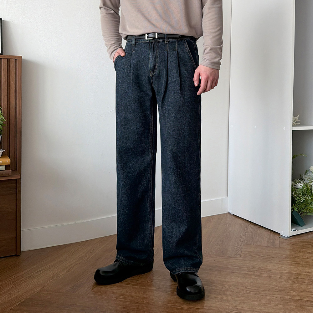 남자 스릭 3단기장 여름 리오셀 쿨링 투핀턱 와이드 데님 - 상품 이미지