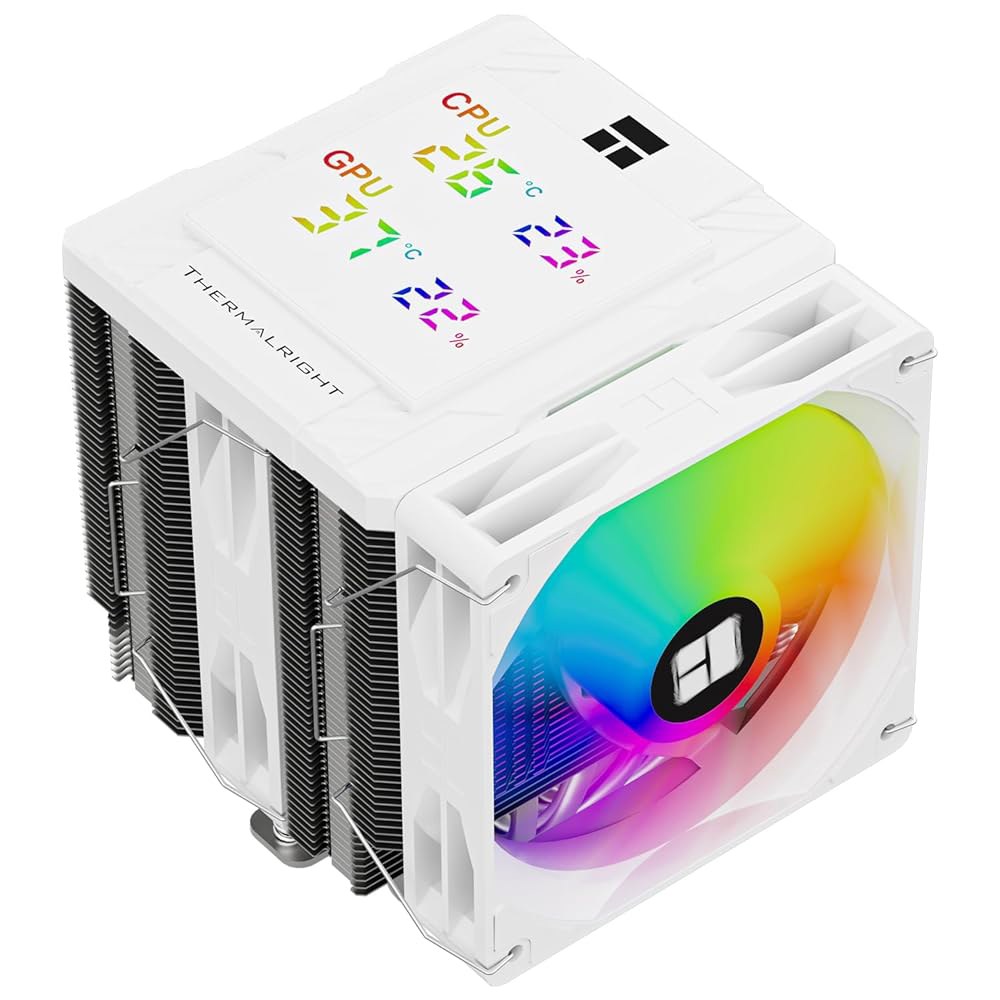 Thermalright 피어리스 어쌔신 120 디지털 ARGB 화이트 CPU 쿨러 에어, 6X6mm 히트파이프, 마그네틱 디스플레이 보드 상단 커버, 히트싱크, AM4 /AM5 - 상품 이미지