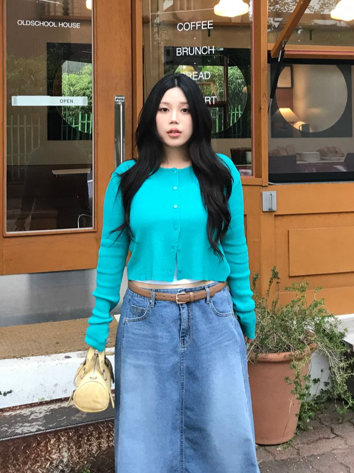 [복수구매할인][6color]리스 골지 라운드 썸머 긴팔 크롭 가디건