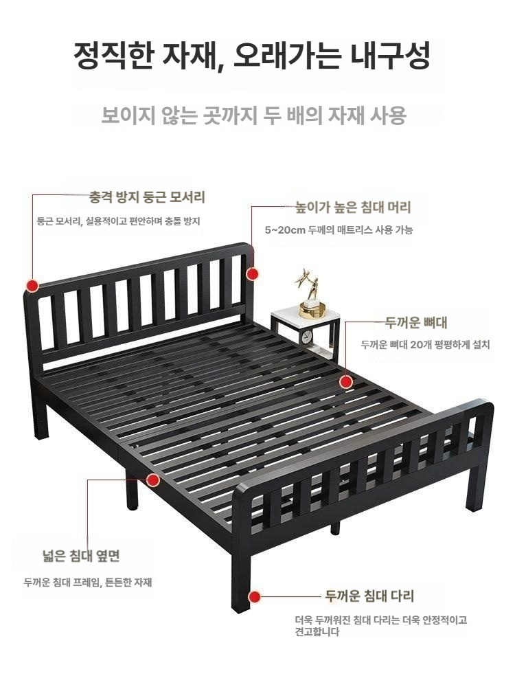 침대프레임 헤드형 저상형 침실가구 철제 튼튼한 변형방지 2인용 숙박업 - 상세 이미지 3