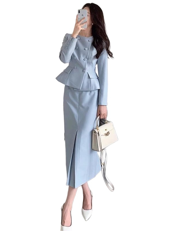 셋업수트 세미슬림 스커트 투피스 단정한 상세페이지 세미 중년여성정장 면접 여성 수트 고급 - 상품 이미지