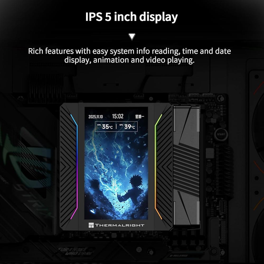써멀라이트 피어리스 어쌔신 120 비전 MAX AGB 블랙 CPU 에어 쿨러, 트윈 타워 라디에이터 2150RPM, 480x854 해상도 파워 IPS 화면, 5 u2019 u201 - 상세 이미지 3