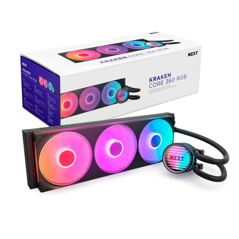 NZXT 크라켄 코어 360 RGB - AIO CPU 액체 냉각기 360mm 라디에이터 싱글 프레임 팬 AMD AM5 / AM4 및 인텔 LGA 1851 1700 1200 115X - 상품 이미지