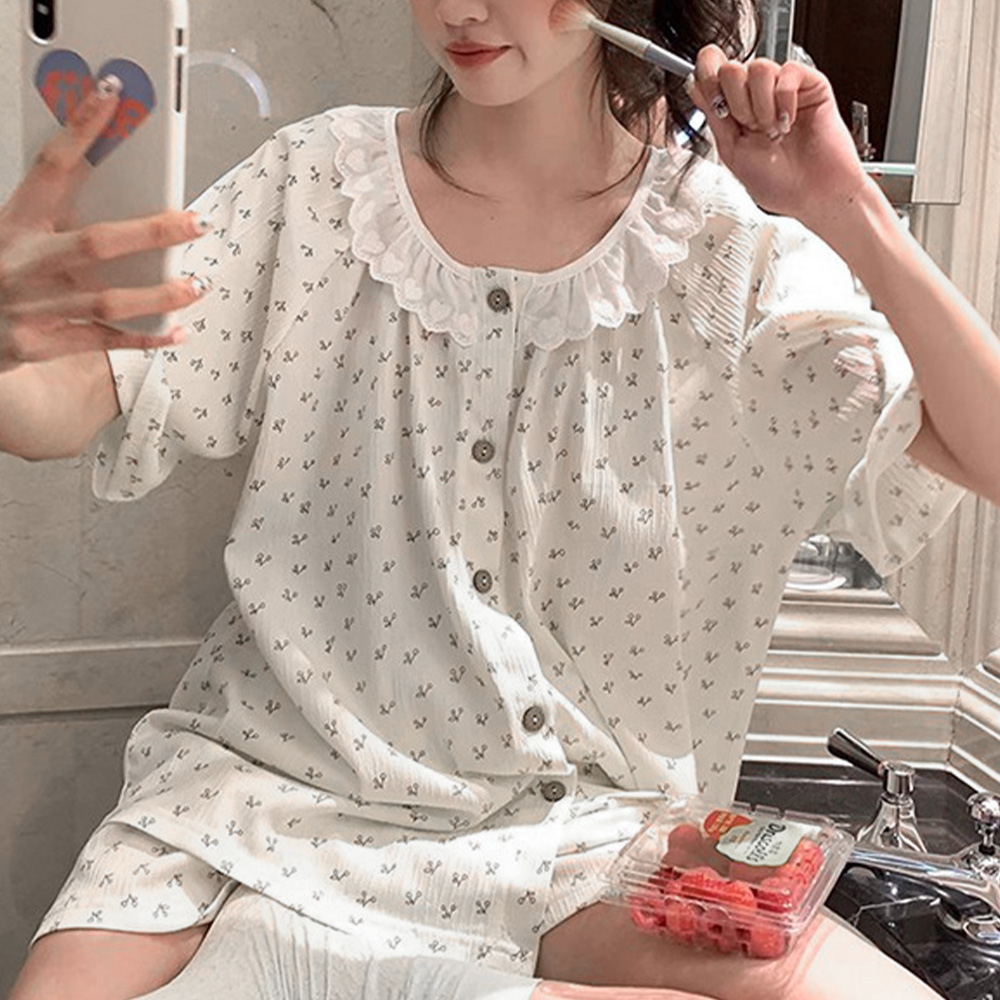 레이스 체리 시원한 상하잠옷세트 반팔 반바지 파자마 잠옷LACH5014057 - 상세 이미지 2