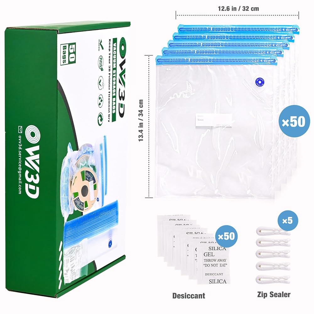 OVV3D 필라멘트 보관 가방 키트 105개, 50개 플러스 사이즈 32x34cm 3D 프린터 진공 밀폐 건조제 포함, 또는 애프터 건조기 상자 사용에 완벽합니다 - 상세 이미지 2