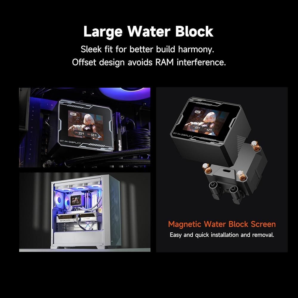 PCCOOLER 액체 CPU 쿨러 ARGB 디스플레이, 360mm AIO(2.8인치 LCD 화면 포함), 세라믹 베어링 펌프, 3 120mm PWM 팬, 알루미늄 라디에이터, 인텔 - 상세 이미지 3