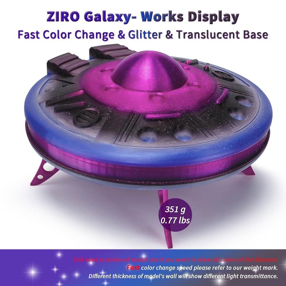 ZIRO 빠른 색상 변경 반짝이는 PLA, 1.75mm 필라멘트, 화려한 트랜지언트 PLA가 있는 반짝임, 3D 프린팅 재료, 1kg 스풀, 치수 정확도 + /-0.03mm, 갤럭 - 상세 이미지 3
