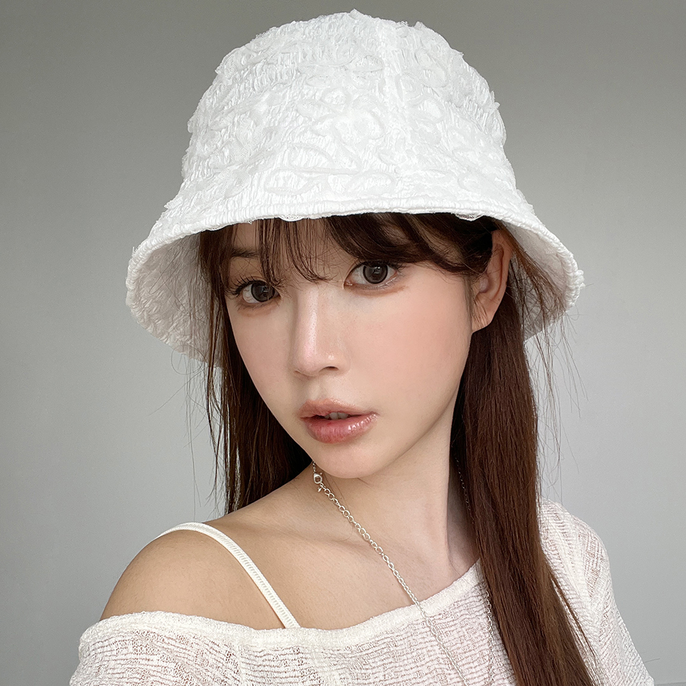 플라워 레이스 버킷햇 링클 여성 봄 여름 벙거지 플로피햇 - 상세 이미지 3