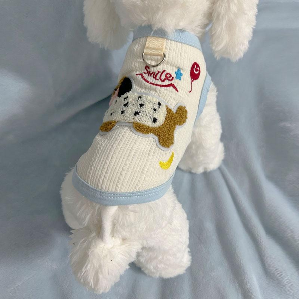 강아지 고양이 하네스 일체형 조끼 여름 얇은 산책 옷 캐릭터 털빠짐방지 실내복 애견옷 화이트 S [1.0~1.5kg 권장] - 상품 이미지