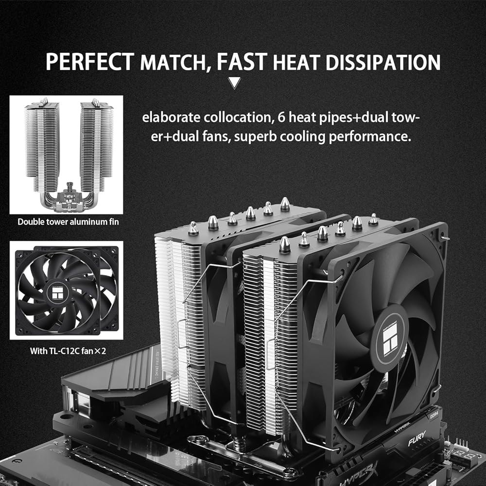 Thermalright 피어리스 어쌔신 120 SE CPU 에어 쿨러, 히트 파이프 6개, 듀얼 120mm TL-C12C PWM 팬, 알루미늄 히트싱크 커버, AG 테크놀로지, - 상세 이미지 3