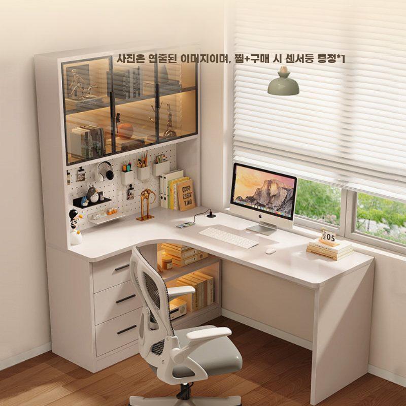 코너형 책상 학생 데스크 원목 공부 테이블 책장세트 크림화이트 책상 + 왼쪽 책장 120x98x170cm - 상세 이미지 4