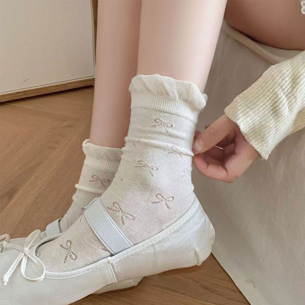 얇은 여름 리본 펀칭 벌룬 중목 양말 4color LACH4438842 - 상품 이미지