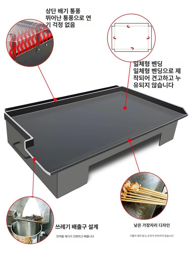 대형 사각철판 무쇠 캠핑 철판 바베큐 그리들 길이 요리 소시지 식당 구이팬 주철 주물 - 상세 이미지 2