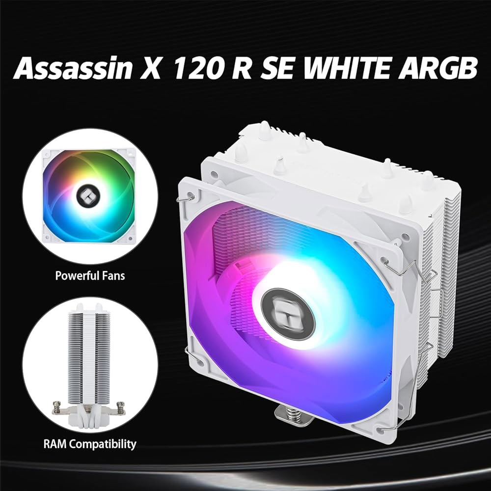 Thermalright AssassinX120 SE 화이트 ARGB CPU 에어 쿨러, 히트 파이프 4개, S-FDB 베어링이 있는 TL-C12CW-S PWM 사일런트 팬 AMD - 상세 이미지 2