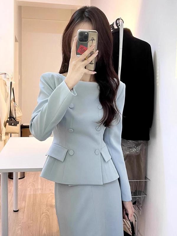 셋업수트 세미슬림 스커트 투피스 단정한 상세페이지 세미 중년여성정장 면접 여성 수트 고급 - 상세 이미지 3