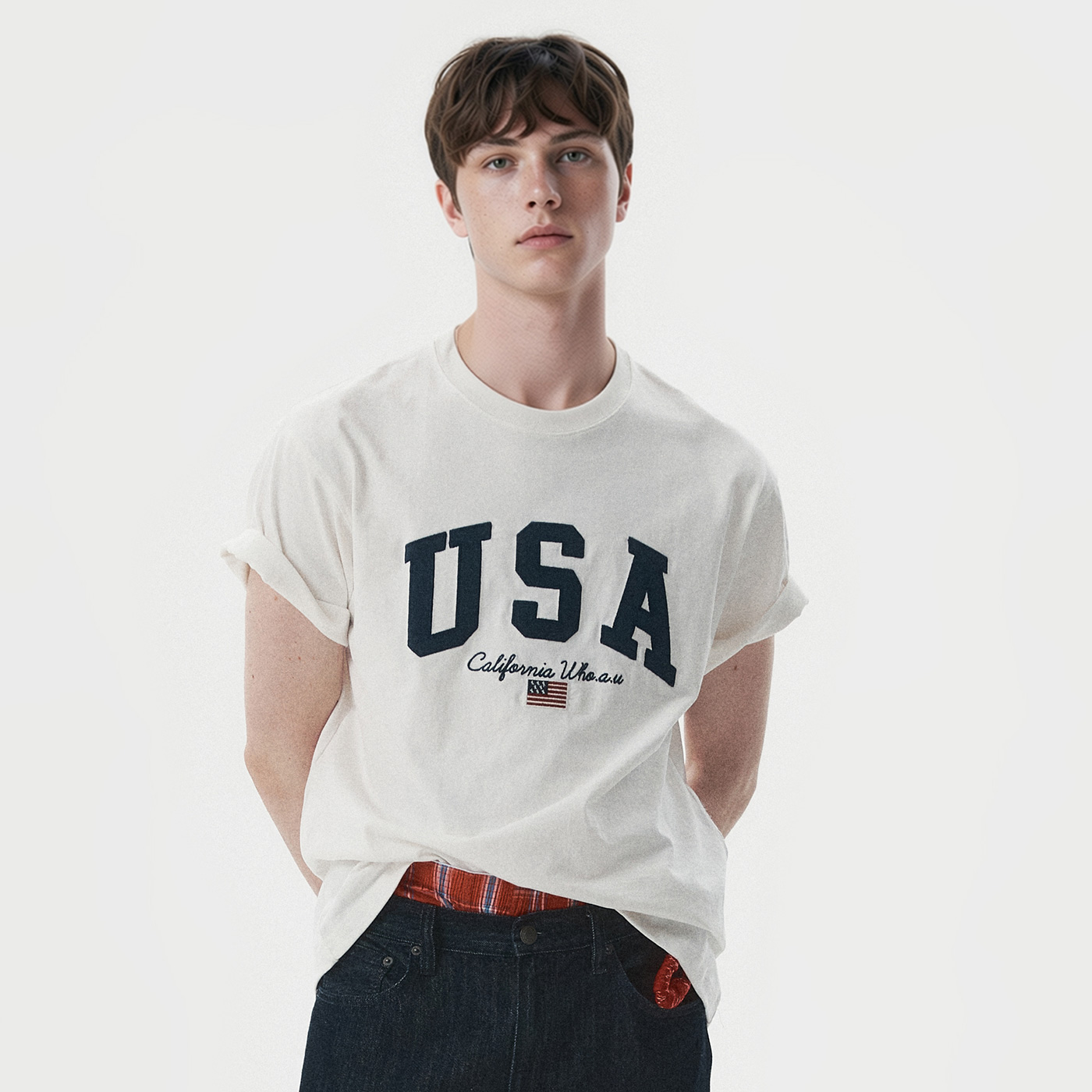 [N배송][후아유] USA 패치 반팔티(공용) / WHRAG2431U - 상품 이미지