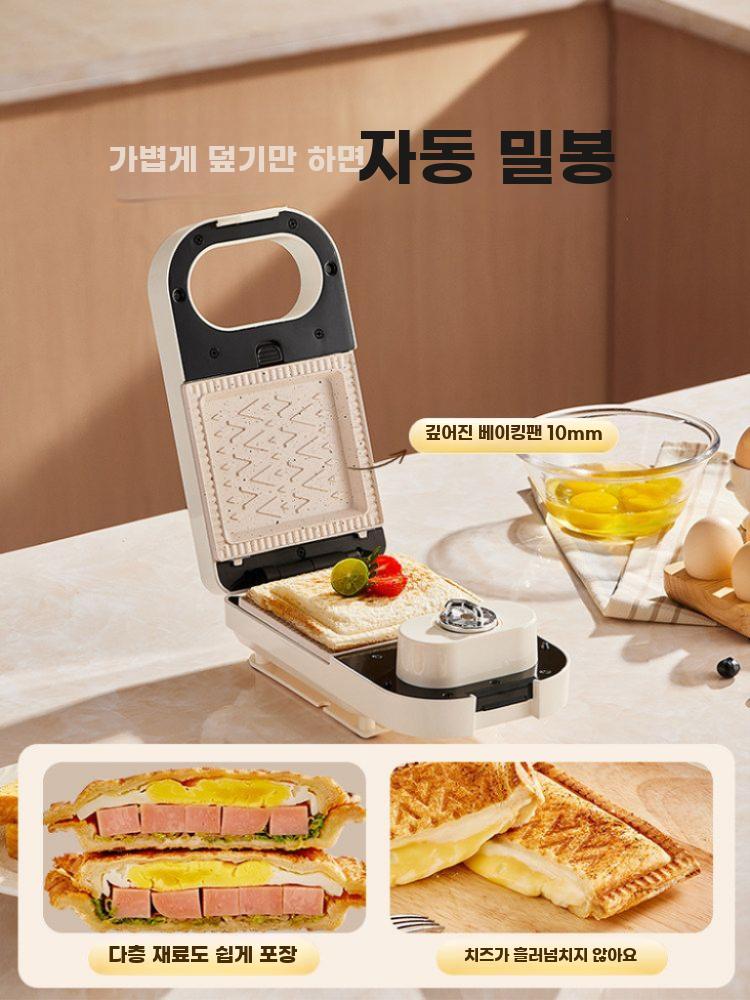전기 양면팬 샌드위치 메이커 논스틱 토스트 다기능 전기팬 흰색-샌드위치(세라믹) - 상세 이미지 4