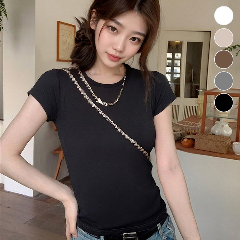 여성 여름 데일리룩 시원한원단 쿨링 숏반팔 티셔츠 - 상품 이미지